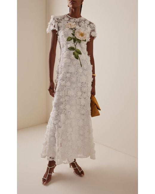 LEO LIN White Monique Floral-Embroidered Lace Maxi Dress