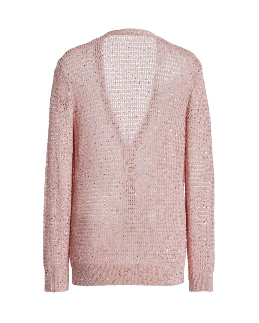Carolina Herrera Pink Embellished Knit Cotton-blend Cardigan