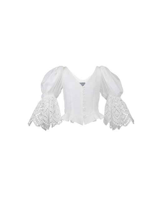 Lena Hoschek White Azaria Linen-Blend Blouse