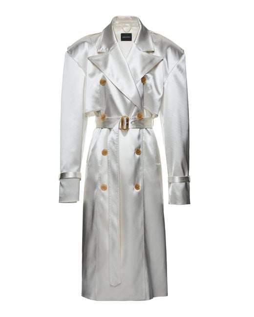 Magda Butrym White Brockham Silk-blend Satin Trench Coat