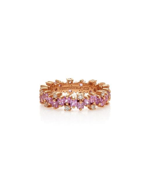 Suzanne Kalan Pink Mini Stacker 18K Rose Diamond And Sapphire Ring