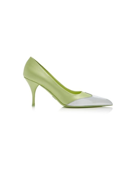 Prada Green Leather-Tipped Satin Pumps