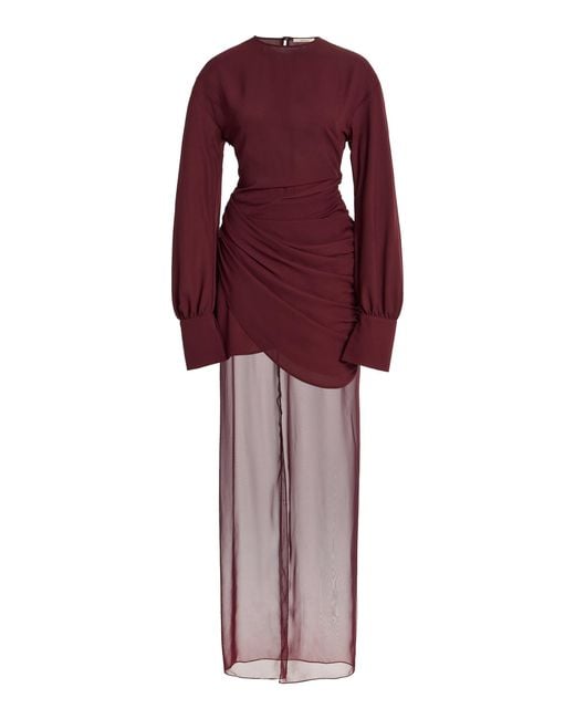 Nensi Dojaka Red Davina Chiffon-Detailed Draped Crepe Maxi Dress
