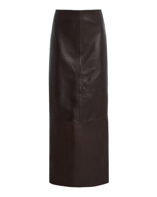 St. Agni Black Exclusive Leather Maxi Column Skirt