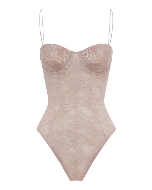 Alex Perry Pink Cupped Sheer Stretch Lace Bodysuit
