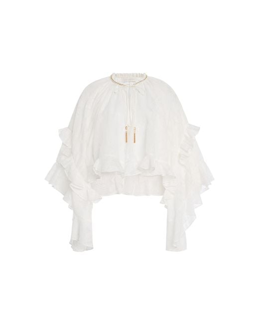 Zimmermann White Daylight Ruffled Cotton-Blend Blouse