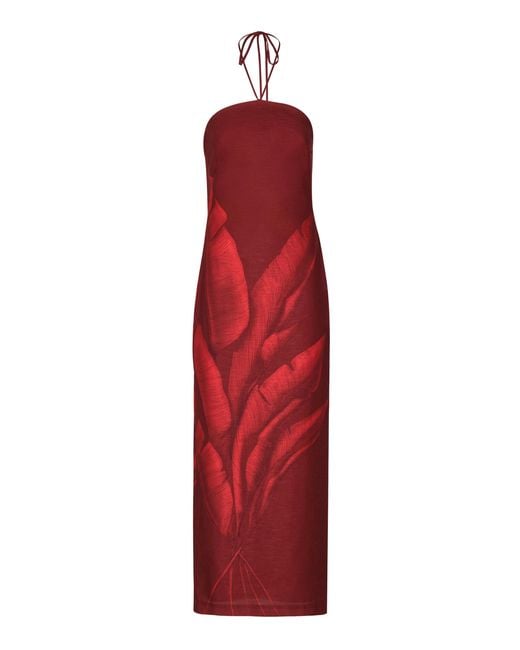 ANDRES OTALORA Red Costera Printed Linen Maxi Dress