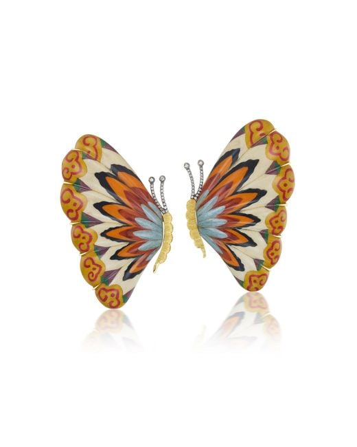 Silvia Furmanovich Brown Large Marquetry Butterfly Diamond Earrings for men