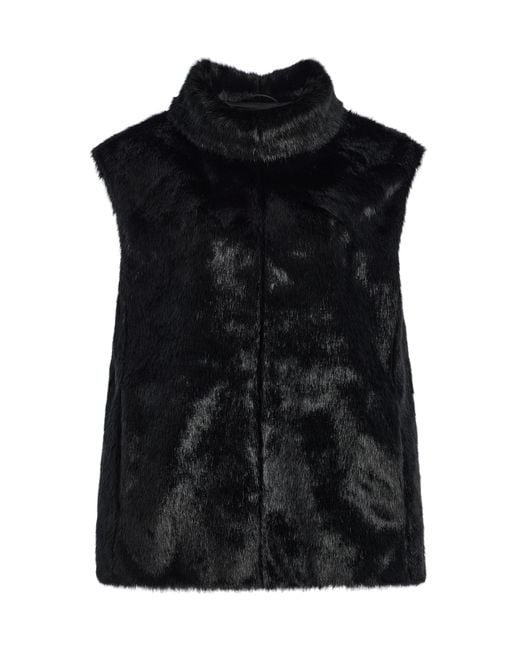 Frankie Shop Black Blaire Faux Fur Funnel-Neck Top