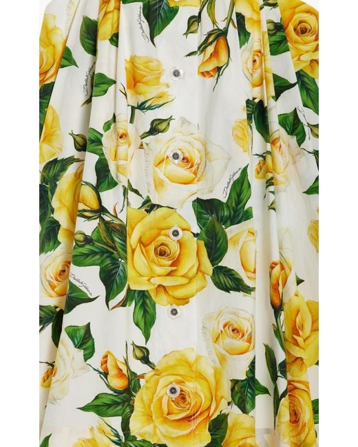 Dolce & Gabbana Yellow Button-down Floral Cotton Midi Skirt