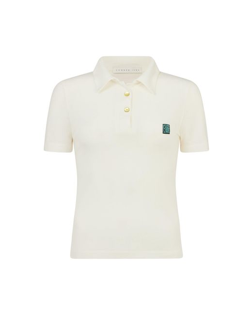 Conner Ives White Sheer Knit Polo