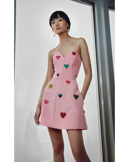 carolina herrera pink heart dress Carolina Herrera Embellished Heart Silk Minidress - Melon Multi