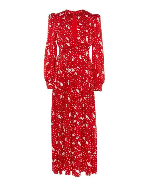 Alessandra Rich Red Polka-dot Silk Dress