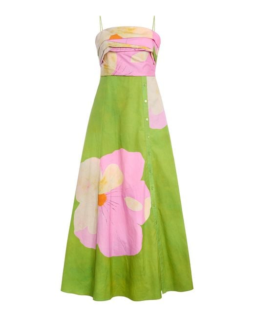 Ulla Johnson Green Anise Printed Cotton Midi Dress