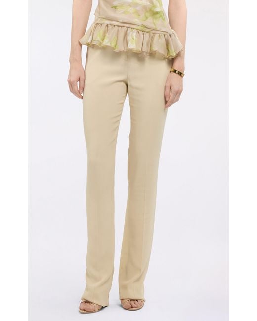 Elie Saab Natural Mid-Rise Straight-Leg Envers Silk Pants