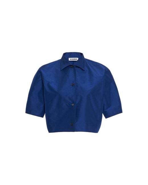Jil Sander Blue Cropped Button-Down Technical Crispy Faille Shirt