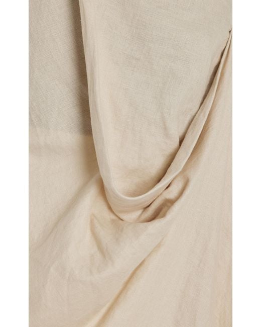 Staud White Caravaggio Draped Linen Maxi Dress