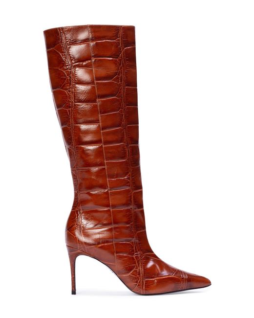 Black Suede Studio Red Ember Croc-Effect Leather Boots