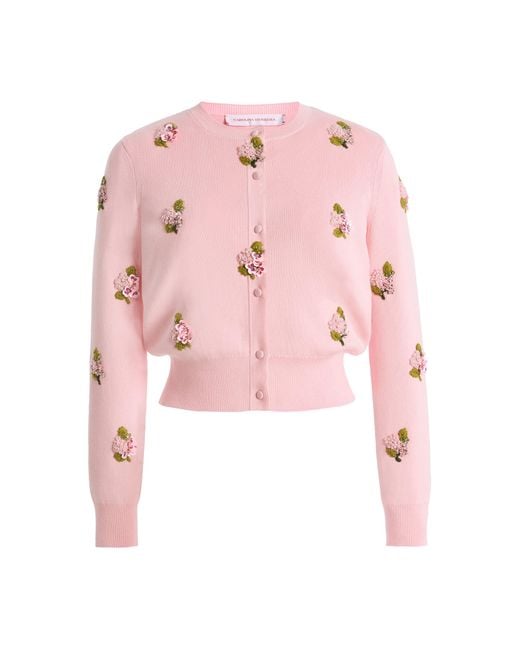 Carolina Herrera Pink Embroidered Silk-Cotton Cardigan