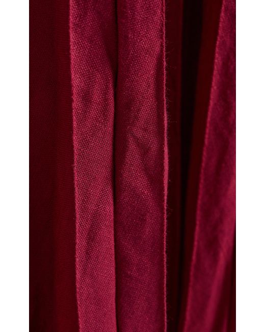 ANDRES OTALORA Red Exclusive Ritmo Pleated Linen Maxi Dress