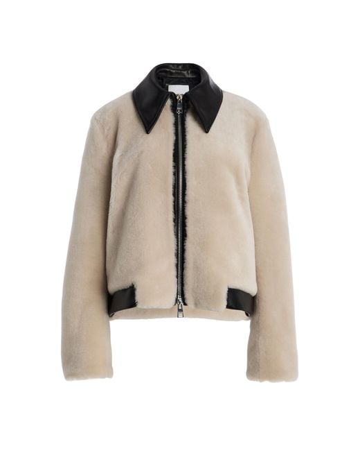 Brandon Maxwell Natural The Whitaker Leather-Detailed Shearling Jacket