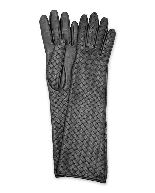 Womens Black Soft Intrecciato Leather Gloves