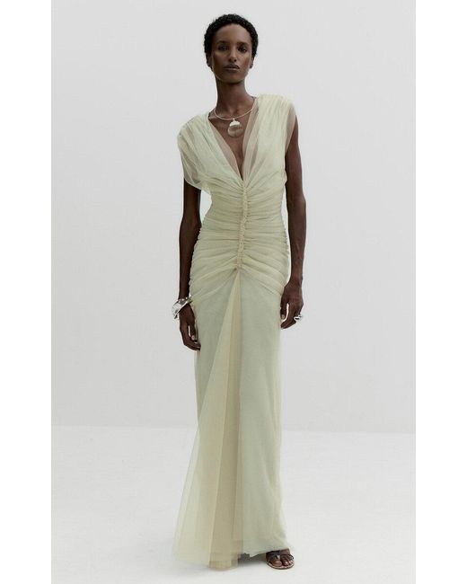 De La Vali Natural Maevira Tulle Maxi Dress