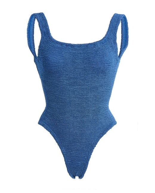 Hunza G Blue Square-Neck Seersucker One-Piece Swimsuit