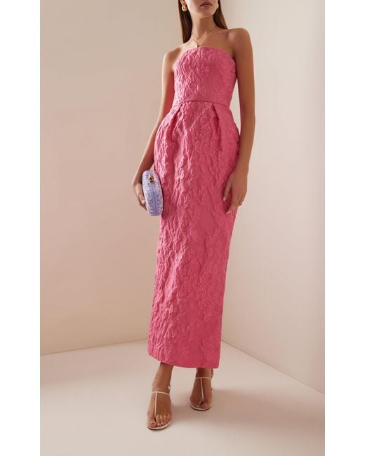 Monique Lhuillier Pink Strapless Jacquard Gown