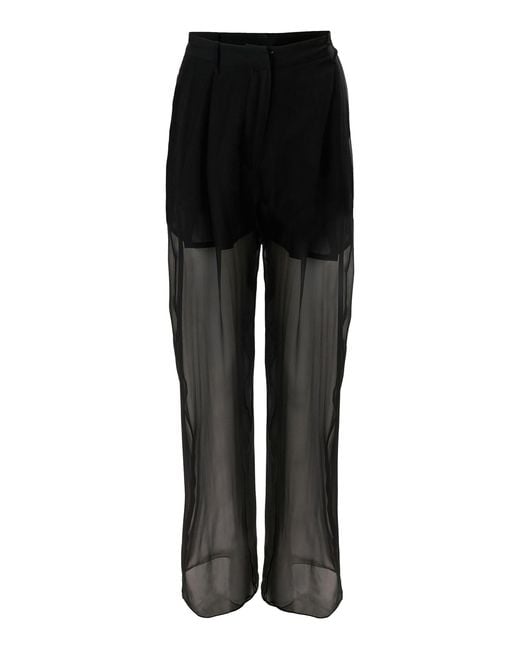 Carolina Herrera Black Kaia Mid-Rise Silk Chiffon Straight-Leg Pants