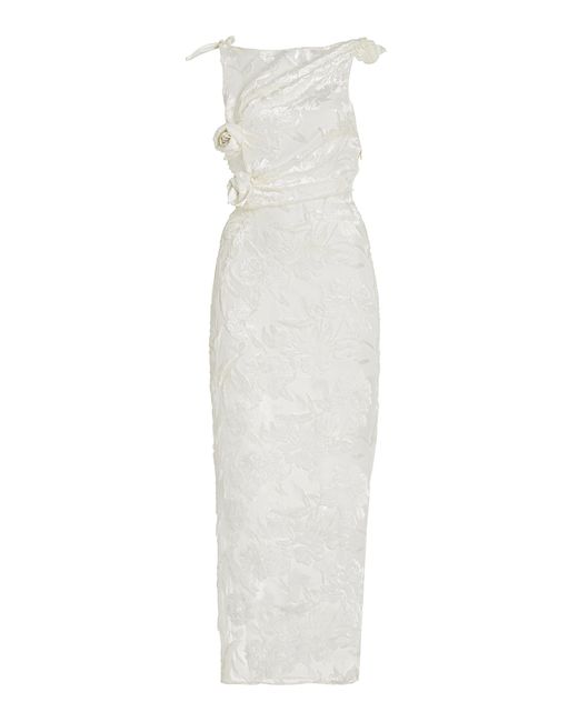 Coperni White Floral-appliquéd Flocked Silk-blend Maxi Dress