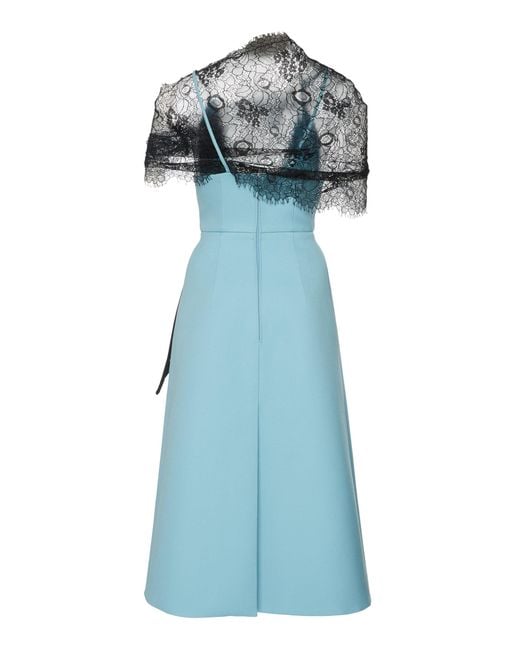 Prada Flower Embellishments Lace And Cady Dress in Blue | Lyst Australia
