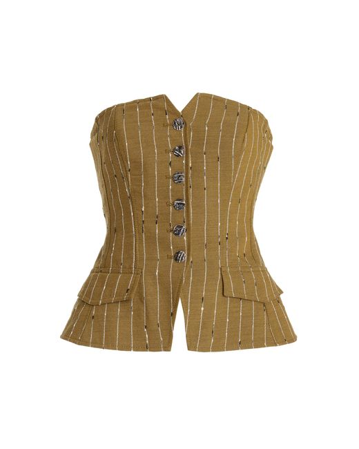 Ulla Johnson Green Noemie Pinstriped Wool-blend Corset Top