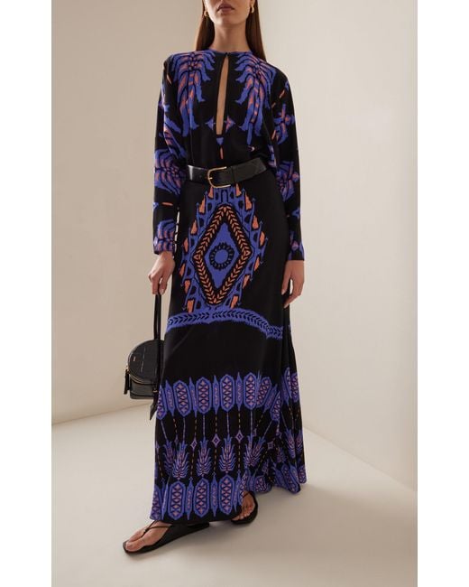 Johanna Ortiz Blue Brave Woman Printed Silk Maxi Skirt
