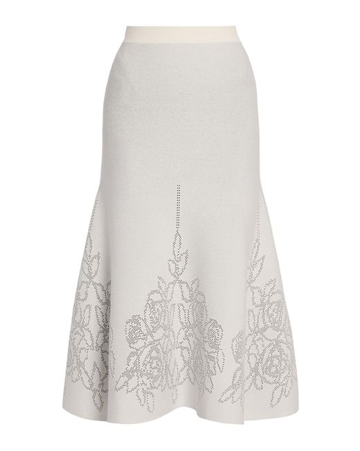 Erdem White Rose Pointille Knit Midi Skirt