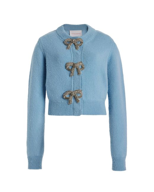 Carolina Herrera Blue Bow-Embellished Wool-Blend Cardigan