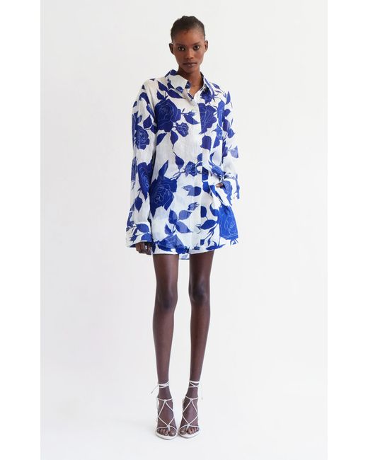 Aje. Blue Belonging Printed Linen-blend Shorts