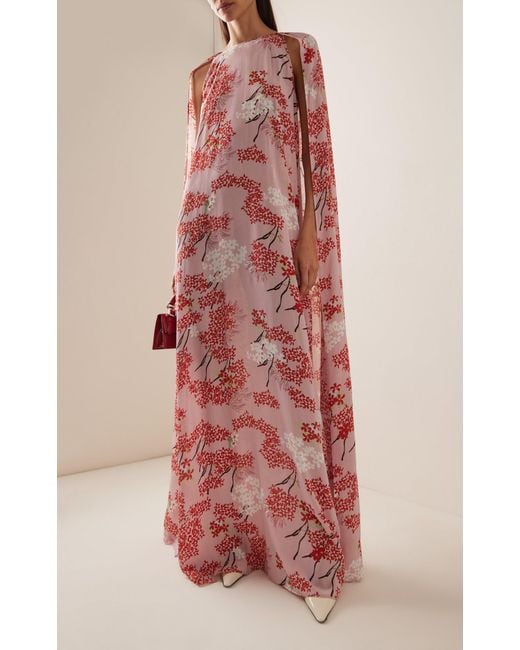 BERNADETTE Red Minnie Floral Cape Gown