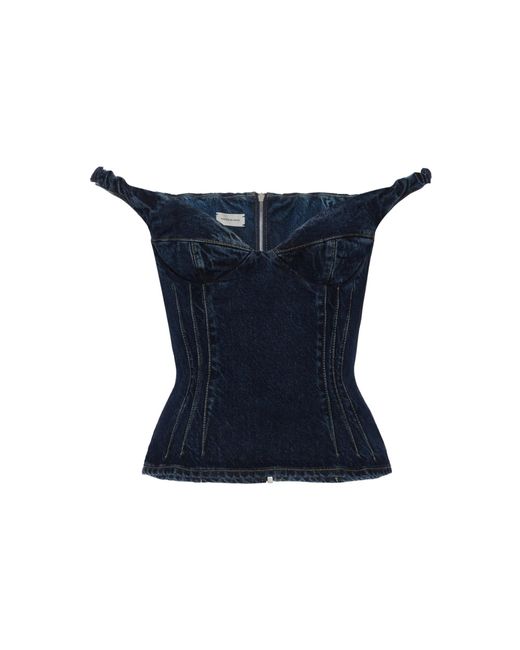 Magda Butrym Blue Off-The-Shoulder Denim Top