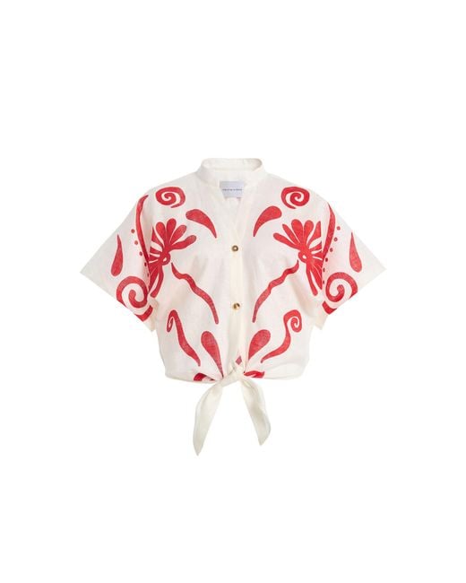 Cala De La Cruz Red Leroy Linen Top