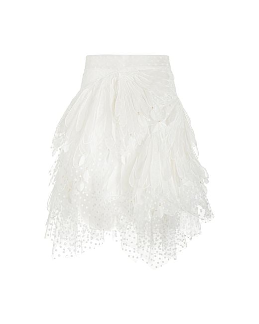 Zimmermann White Rhythmic Feather Linen-silk Mini Skirt