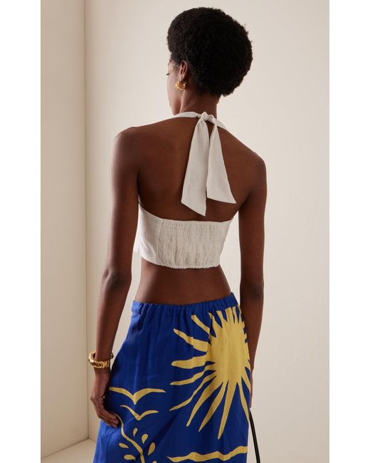 Cala De La Cruz White Fiji Linen Halter Crop Top