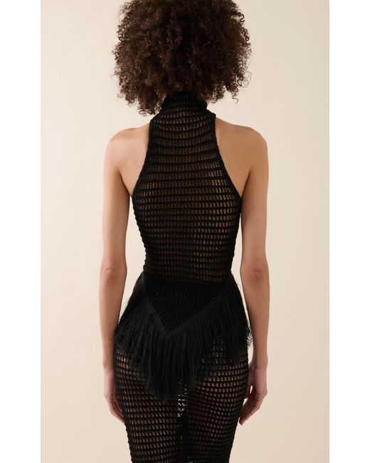 Alaïa Black Fringed Crocheted Cotton-blend Tank Top