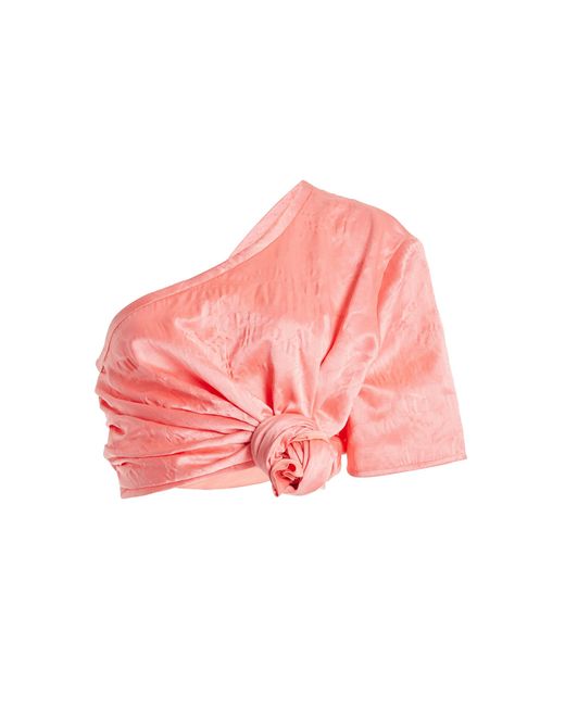 Rosie Assoulin Pink One Armed Bandit Gathered Asymmetric Satin Jacquard Top