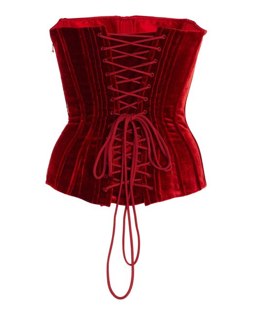 Sergio Hudson Red Strapless Velvet Corset Top