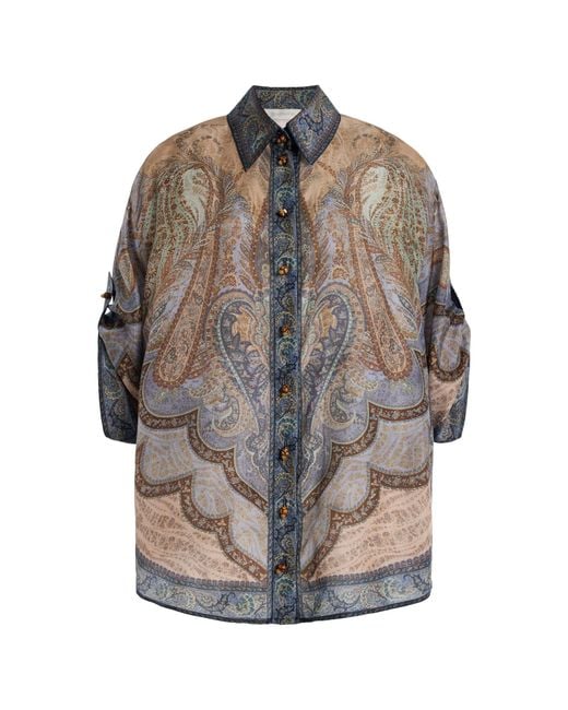 Zimmermann Gray Wanderlust Silk Shirt