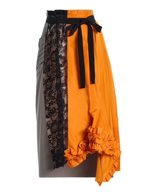 Prada Orange Mixed-Media Midi Wrap Skirt