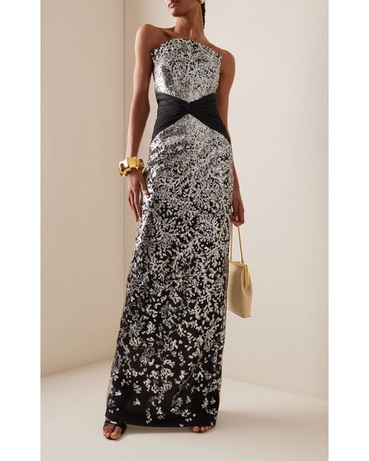 Pamella Roland Metallic Knit-detailed Sequined Strapless Gown