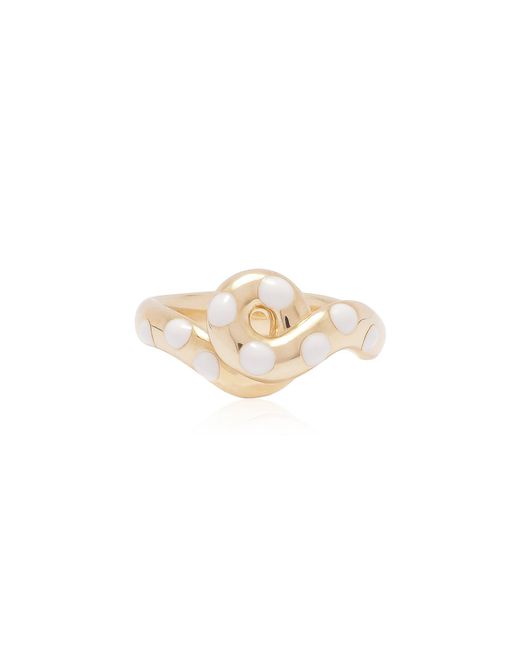 Bea Bongiasca White Chunky Wave 9k Yellow Gold Enameled Polka Dot Ring