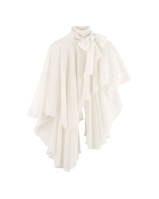 ARAKII White Flowy Ruffled Silk Cape Top Exclusive